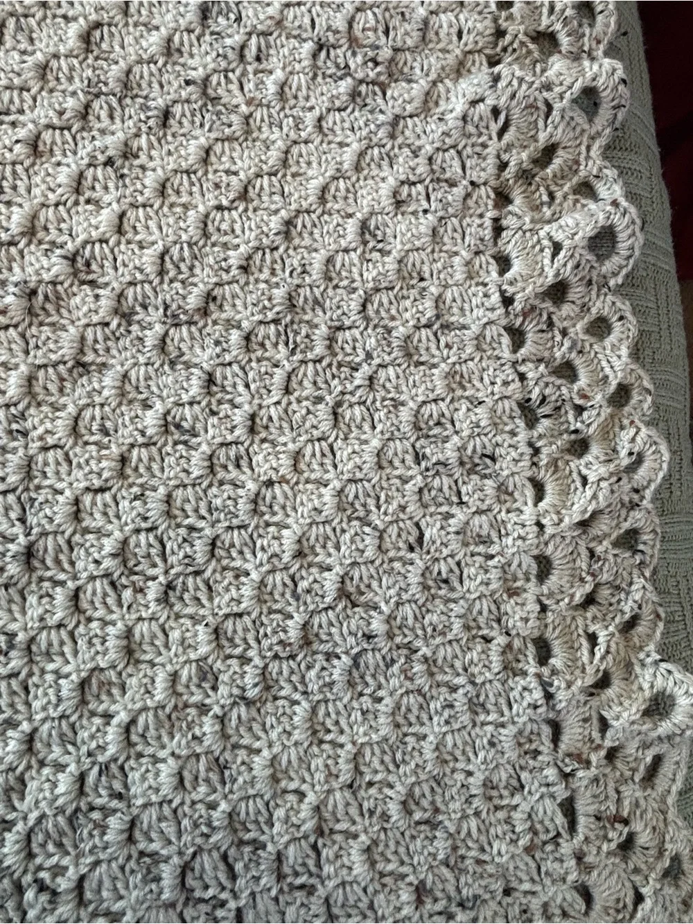 Handmade Crochet Blanket in Light Beige Heather